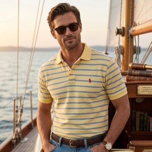 Polo by Ralph Lauren Yellow Polo with Light Blue Stripes